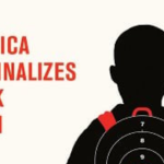 cropped view of book cover reads "How America Criminalizes Black Youth" and shows a child-shaped shooting target, with the center of backpack as highest scoring center.